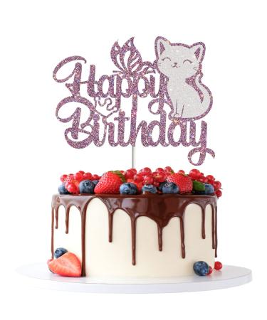Tenhaisi Purple Glitter Cat Happy Birthday Cake Topper Butterfly Cake Topper Kitten Pet Themed Birthday Cake Topper Cute Meow Pawty Birthday Party - Boy Girl Baby Shower Party Decoration (CHB-PP) - Buy Online on GoSupps.com
