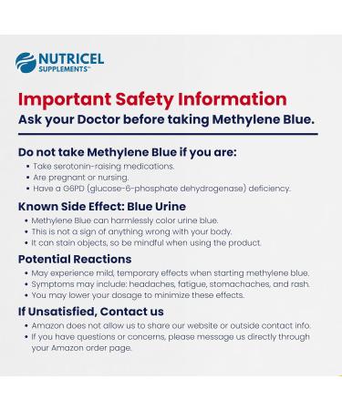 Nutricel Methylene Blue Capsules - Pharmaceutical Grade Supplement - Trusted Made in America Brand - 12mg (USP Reference Compliant) with Vitamin C Ester Enhanced Absorption - Third Party Tested (60ct) - Buy Online on GoSupps.com