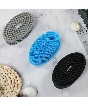 Silicone Body Scrubber Set of 3 - Soft Exfoliating Bath Loofah for Sensitive Skin (BlackGrayBlue) - Buy Online on GoSupps.com