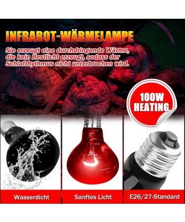 Neptonion 2-Pack 100W Reptile Infrared Heat Lamp - UVA Red Basking Spot Lamp for Snakes Chameleons Geckos & More - Buy Online on GoSupps.com