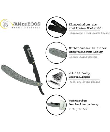 Van de Boos Razor Set | High-Quality Stainless Steel Barber Knife with 100 Extra Sharp Derby Blades for Precision Beard Shaving - Ideal Men s Razor - Buy Online on GoSupps.com