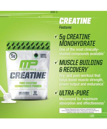MusclePharm Essentials Creatine Monohydrate Powder | Ultra-Pure Pre & Post Workout Supplement | 60 Servings Unflavored for Enhanced Muscle Building & Recovery - Buy Online on GoSupps.com