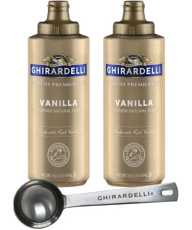 Ghirardelli - Vanilla Sauce, 16 Ounce Squeeze Bottle (Pack 2) with Ghirardelli Stamped Barista Spoon