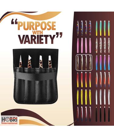 Professional Stainless Steel Eyebrow Tweezers Set - 4 Pieces with Travel Case | Leopard Style - Beauty and Personal Care Tool - Buy Online on GoSupps.com