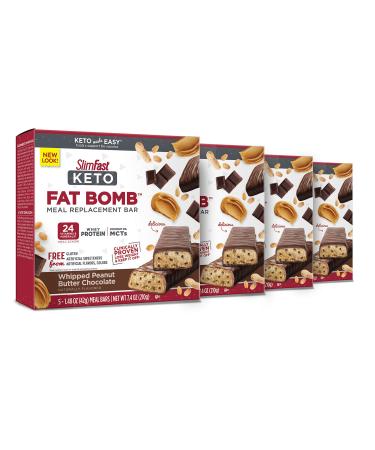 SlimFast Low Carb Meal Replacement Whey Protein Bar Keto Friendly Chocolate Snacks for Weight Loss with 7g Protein Whipped Peanut Butter Chocolate 5 Count Box (Pack of 4) (Packaging May Vary)