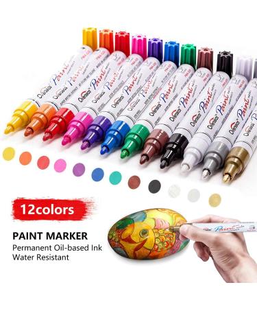 Oil-Based Waterproof Paint Pens - Permanent Markers for Rocks, Wood, Fabric, Plastic, Glass - 12 Colors - Buy Online on GoSupps.com