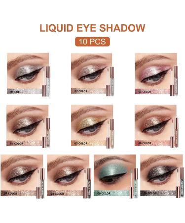 kishi Liquid Eyeshadow Waterproof Shiny Shimmer Eyeliner Long Lasting Metals Foil Diamond Creamy Sparkling Eye Shadow Set for Makeup 10 Colors Expert - Buy Online on GoSupps.com