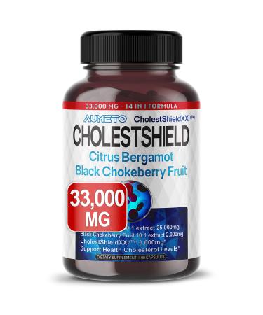 AUMETO Unique CholestShield with Citrus Bergamot Black Chokeberry Fruit Hawthorn Berry - Advanced 14-in-1 Formula for Promote Healthy Cholesterol Levels* - Made in The USA (90 Count (Pack of 1))