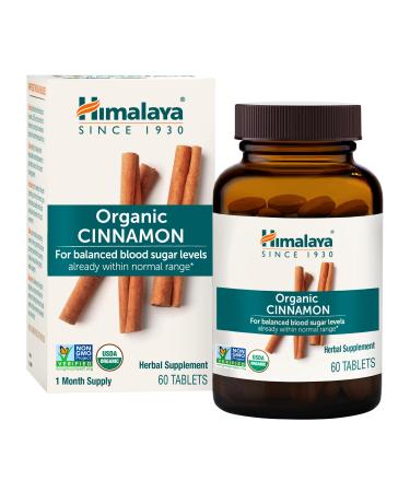 Himalaya Organic Cinnamon 30 Day Supply - Herbal Glucose Metabolism Support - USDA Organic Non-GMO Vegan Gluten Free 1100 mg 60 Tablets