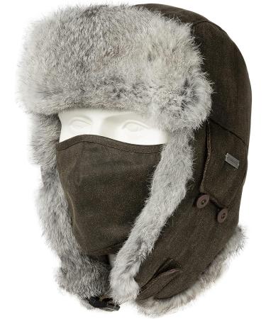 Unisex 100% Rabbit Fur Trapper Ushanka Russian Hat - Windproof Nylon Shell | Army Green - One Size - Buy Online on GoSupps.com