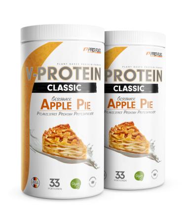 Vegan protein powder apple pie 2x1kg-V-protein-vegetable protein powder on peas protein base with 73.3% protein content-optimal protein value-vegan protein shake without soy & wheat apple pie (2 Pack)