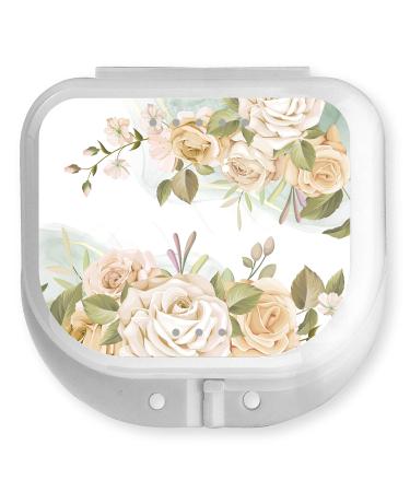HOUSYLOVE Retainer Cases Cute  Retainer Holder Case 1 Pack  Aligner Case with Colorful Novelty Cute Patterns  Night Guard Case with Watercolor Colorful Floral Patterns (White)