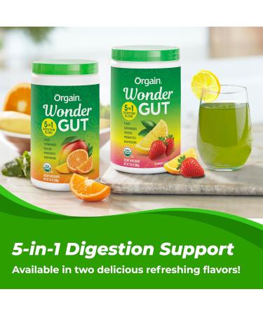 Orgain Organic Wonder Gut Fiber Supplement Powder 5 in 1 Blend with 1 Billion Probiotics Greens Vitamin C Adaptogens for Gut Health and Immune Support Non-GMO Orange Mango 7.05 oz - Buy Online on GoSupps.com
