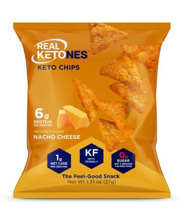 Real Ketones - Keto Protein Chips with MCT, Tortilla Style, Nacho Cheese flavor, 8 Pack, Low Carb Snack Food, Zero Sugar Nacho Cheese 1 Count (Pack of 8)