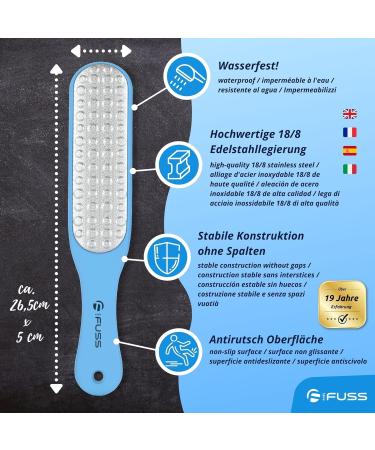 Mr. Fuss Laser Hornhaut Trash - Double-Sided Corneal File for Safe & Effective Corn Removal - Non-Slip Plastic & Stainless Steel in Blue - Buy Online on GoSupps.com