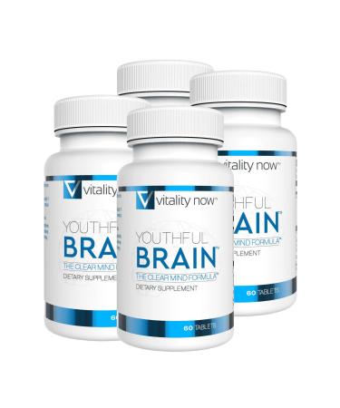 Vitality Now Youthful Brain 4 Bottle Bundle - Memory & Brain Health Support Supplement - Brain Booster Clarity with Bacopa Monnieri, Ginkgo Biloba, B12 - 120-Day Supply (240 Count) 240 Count (Pack of 4) - Buy Online on GoSupps.com