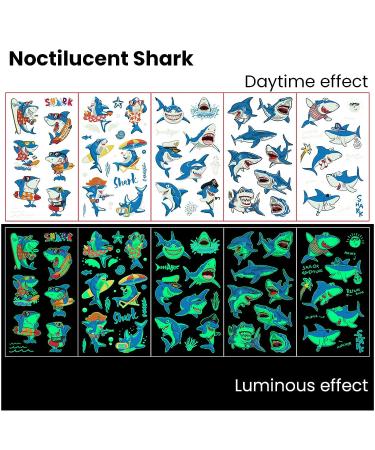 Glow In The Dark Shark Temporary Fun Tattoos for Kids - Birthday Party Supplies - Buy Online on GoSupps.com