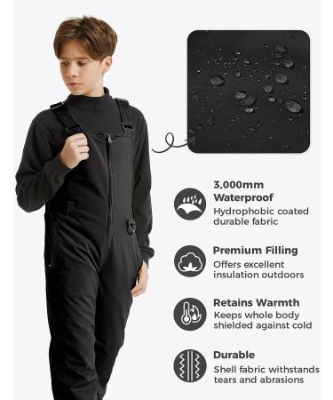 Wantdo Boy's Waterproof Ski Bibs 14-16 Black - Insulated Snow Pants for Snowboarding & Outdoor Activities - Buy Online on GoSupps.com