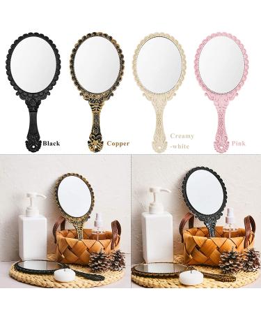 Vintage Handheld Mirror Set - Embossed Flower Design - Portable Compact Mirror for Face Makeup and Travel - Black Bronze - 2 Pieces - Buy Online on GoSupps.com