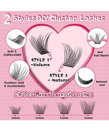 PRO DIY Lash Extension Kit Cluster Lashes Kit with 216 Pcs Lash Clusters Lash Bond and Seal 5ml Overnighter 10ml Remover Eyelash Applicator Lash Brush for Beginner DIY at Home (Volume+Natural Kit) DIY Lash Kit Volume+Natural (216Pcs) - Buy Online on GoSupps.com