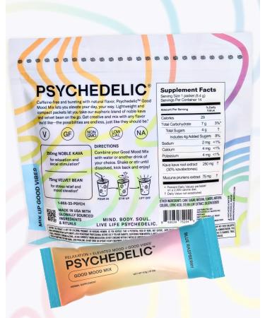 Psychedelic Water Calming Kava Drink Mix (14x5.5g) Flavored Kava Powder - Calming Drink Powder Packets - Easy Open Single Serving Drinks - 14 Calm Packets - Blue Raspberry - Buy Online on GoSupps.com
