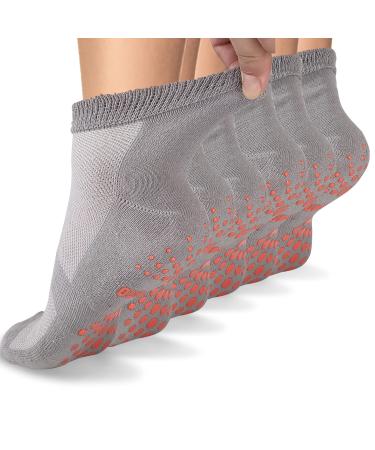 Aaronano 6 Pairs Diabetic Socks Non Slip Hospital Gripper Socks Women Men Large Grey