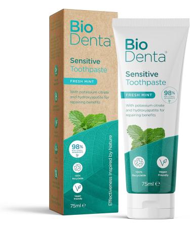 BioDenta Whitening Toothpaste Sensitive + Mint 75 ml - Pack of 3 - 98% Natural Vegan Vegetarian and Halal - Free of SLS PEG and Parabens - Pack of 3 - Buy Online on GoSupps.com