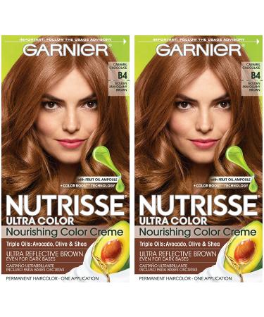 Garnier Hair Color Nutrisse Ultra Color Nourishing Creme B4 Golden Mahogany Brown (Caramel Chocolate) Permanent Hair Dye 2 Count (Packaging May Vary)