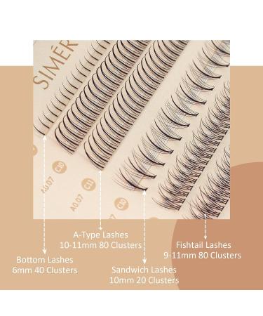 Simer 4 Types Individual Lashes - 220 Clusters, Natural Look Eyelash Extension Kit with Fishtail Lash & False Bottom Lashes - 6-11mm, Makeup DIY - Buy Online on GoSupps.com