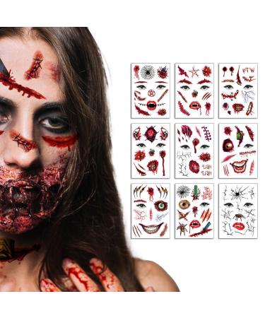 Besreey Halloween Makeup Kit Temporary Facial Creative Decal | Creative Makeup Prank Fake Scar 2024 Halloween Funny Face Stickers for Boys Girls Fc001-009