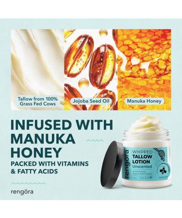 reng ra Whipped Tallow Balm - Unscented Beef Tallow for Skin 2.7oz - Grass Fed Beef Tallow Made in USA - Intense Hydration Skin Moisturizer for Men + Women with Jojoba Oil and Manuka Honey - Buy Online on GoSupps.com