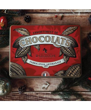 CHEVALIERS D'ARGOUGES French Master Chocolatiers - Assortment of chocolates dark 70% milk 33% white - Vintage Christmas - Buy Online on GoSupps.com
