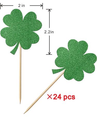Leetaivie 24 Pcs Four- Leaf Clover Cupcake Topper Green Glitter Lucky Four- Leaf Clover Cupcake Topper St. Patrick's Day Theme Birthday Party Cupcake Decorations - Buy Online on GoSupps.com