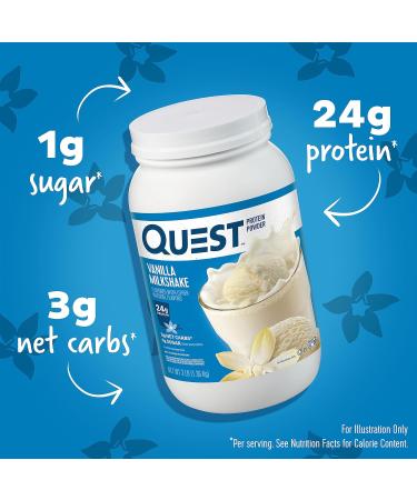 Quest Nutrition Vanilla Milkshake Protein Powder 24g of Protein 1g of Sugar Low Carb Gluten Free 3 Pound 43 Servings & Chocolate Milkshake Protein Powder 22g Protein 2g Net Carbs 1g Sugar - Buy Online on GoSupps.com