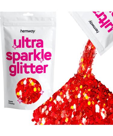 Hemway Premium Ultra Sparkle Glitter Multi Purpose Metallic Flake For Arts Crafts Nails Cosmetics Resin Festival Face Hair - Red Hologrographic - Super Chunky (1/8 "0.125" 3mm) 100g / 3.5oz Red Hologram
