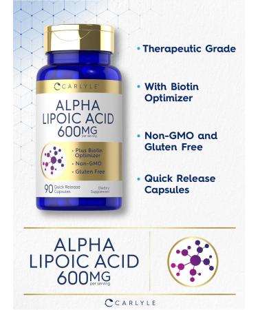 Carlyle Alpha Lipoic Acid 600mg with Biotin | Non-GMO Gluten-Free | 90 Capsules - Premium Supplement for Energy & Antioxidant Support - Buy Online on GoSupps.com