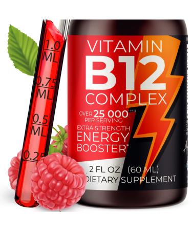 Vitamin B Complex Liquid Sublingual Vegan Drops - Premium Supplement for Stronger Hair Skin & Nails Vitamin b12 b6 b5 b3 & b2 Fast Absorption Natural Energy Boost Immune System & Mental Focus Support 2 Fl Oz (Pack of 1)