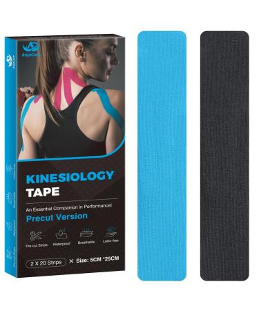AnjoCare Kinesiology Tape Elastic Therapeutic Sports Tape for Muscles and Joints Sports and Injury Recovery Athletic Sports Tape for Knee Ankle & Shoulder Precut(black+blue)