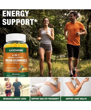 2 Pack Vegan 100MG Iron Supplement Gummies for Women & Men - with Vitamin C A B for Adults & Kids - Energy Support for Iron Deficiency Anemia - Pineapple Flavor (120 Ct) 60 Count (Pack of 2) - Buy Online on GoSupps.com