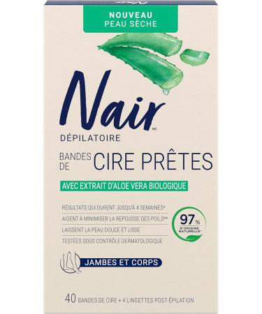 Nair Hair Removal Wax Strips Ready-to-use With Soothing Aloe Vera for dry skin Made With 97% Natural Ingredients 40 Count Wax Strips - Buy Online on GoSupps.com