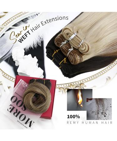 Moresoo Human Hair Weft Extensions Balayage Sew in Hair Extensions 22 Inch 100g - Brown Ombre to Light Brown with Medium Blonde Double Weft #3/8/22 - Buy Online on GoSupps.com