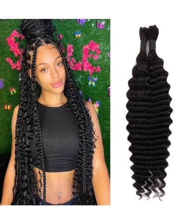 Human Braiding Hair For Micro Braid Deep Wave Bulk Human Hair for Braiding 100% Unprocessed Natural Black Human Braiding Hair for Boho Braids(1B# 20 Inch 2 Bunldes (100g) 20 Inch 2 Bunldes (100g) 1B#