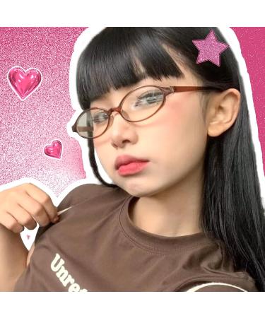 Shop Y2K Oval Fake Glasses - Non-Prescription Blue Light Eyewear for Women | Clear Cosplay Brown Frame - Buy Online on GoSupps.com