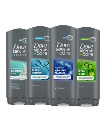DOVE MEN + CARE Body wash Mixed 4 count For Hydrated, Smooth Skin 18 fl oz Variety Mix 18 Fl Oz (Pack of 4)