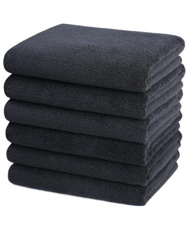ProHomTex Microfiber Hair Drying Salon Towels  Set of 6 (16 ' x 29'') Professional Super Absorbent Quick Dry (Black) (6)