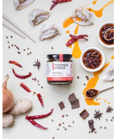 Crispy Chili Oil Handcrafted and Family-Made Infused with Ginger Onions and Unique Chinese Spices - Rich & Deep Flavor Quality Ingredients - No MSG Vegan and Gluten Free Very Spicy - Buy Online on GoSupps.com