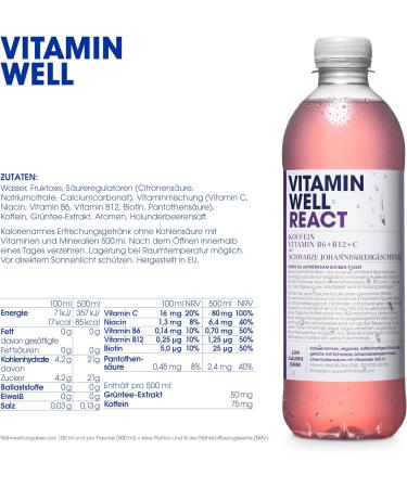 Vitamin Well Vitamin Water - Low-Calorie Functional Drink with Vitamin C B6 & B12 (12 x 500ml) - Order Internationally! - Buy Online on GoSupps.com