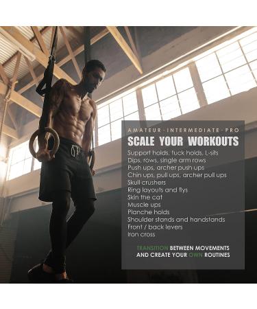 Grey Fox Premium Numbered 1.1 Wooden Gymnastic Rings with Adjustable Straps - Olympic Size, Chalk, Non-Slip Buckle | Full Body Suspension for Bodyweight Calisthenics - Home Gym Equipment for Fitness Enthusiasts - Buy Online on GoSupps.com
