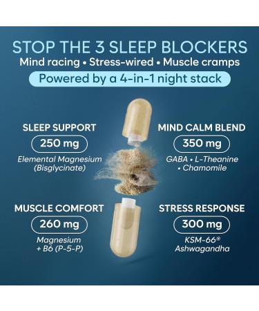 Natural Chelated Magnesium Glycinate Sleep Aid - Melatonin-Free Sleep & Stress Relief with KSM-66 Ashwagandha, GABA, L-Theanine & Chamomile for Muscle Relaxation - Made in USA - 90 Capsules - Buy Online on GoSupps.com