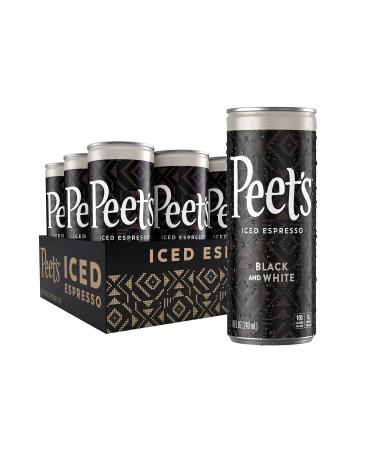 Peet's True Iced Espresso Black & White 8 oz Cans (12Count) Lightly Sweetened Single-Origin Colombian Espresso Milk & Cane Sugar 100 Calorie